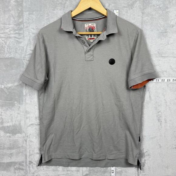 Indigo Japan Post Grey Polo Shirt size M Mt. Fuji Graphic Patch Japanese Y2K - Picture 2 of 7